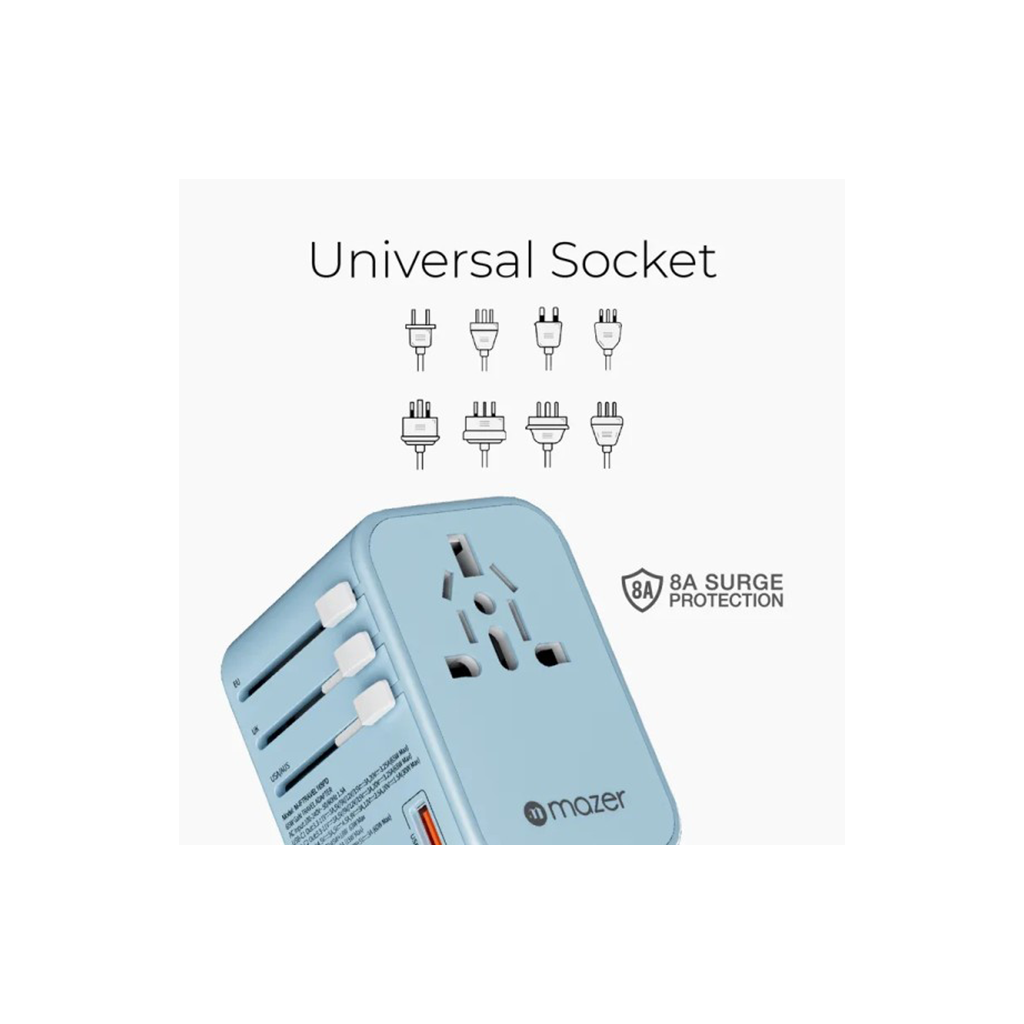 Bộ chuyển đổi du lịch Mazer InfiniteTravel 165PD | GaN PD65W World Travel Charger