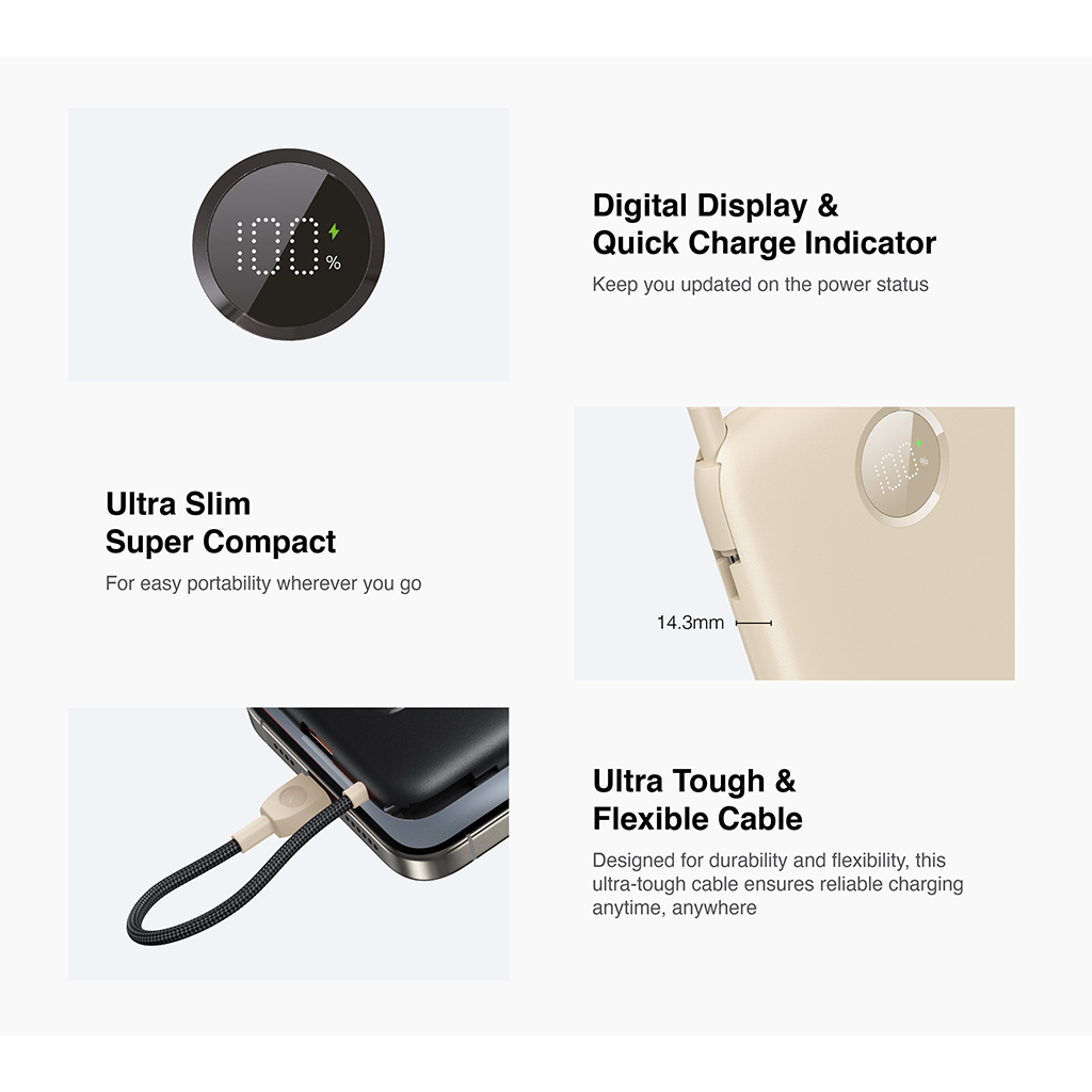 Pin sạc dự phòng kèm cáp Mazer PD20W 10,000mAh PowerCharge Link