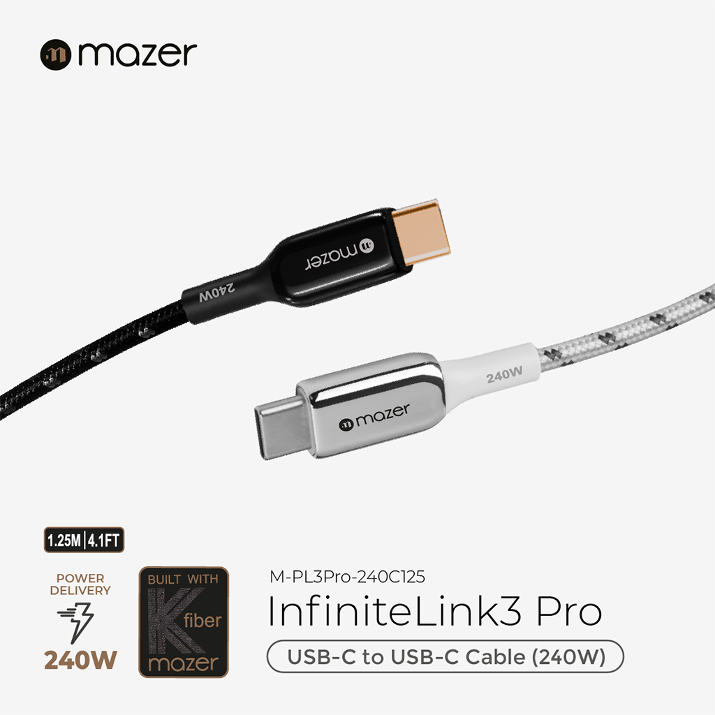Dây cáp sạc Mazer C to C 240W InfiniteLINK 3 Pro (1.25m)
