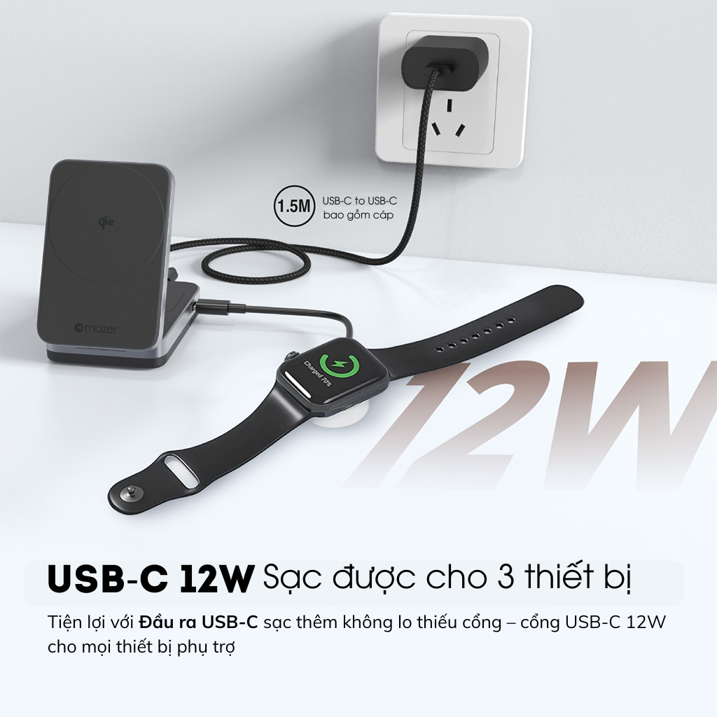 Đế sạc không dây 2 in 1 Mazer QI2 MagFold02