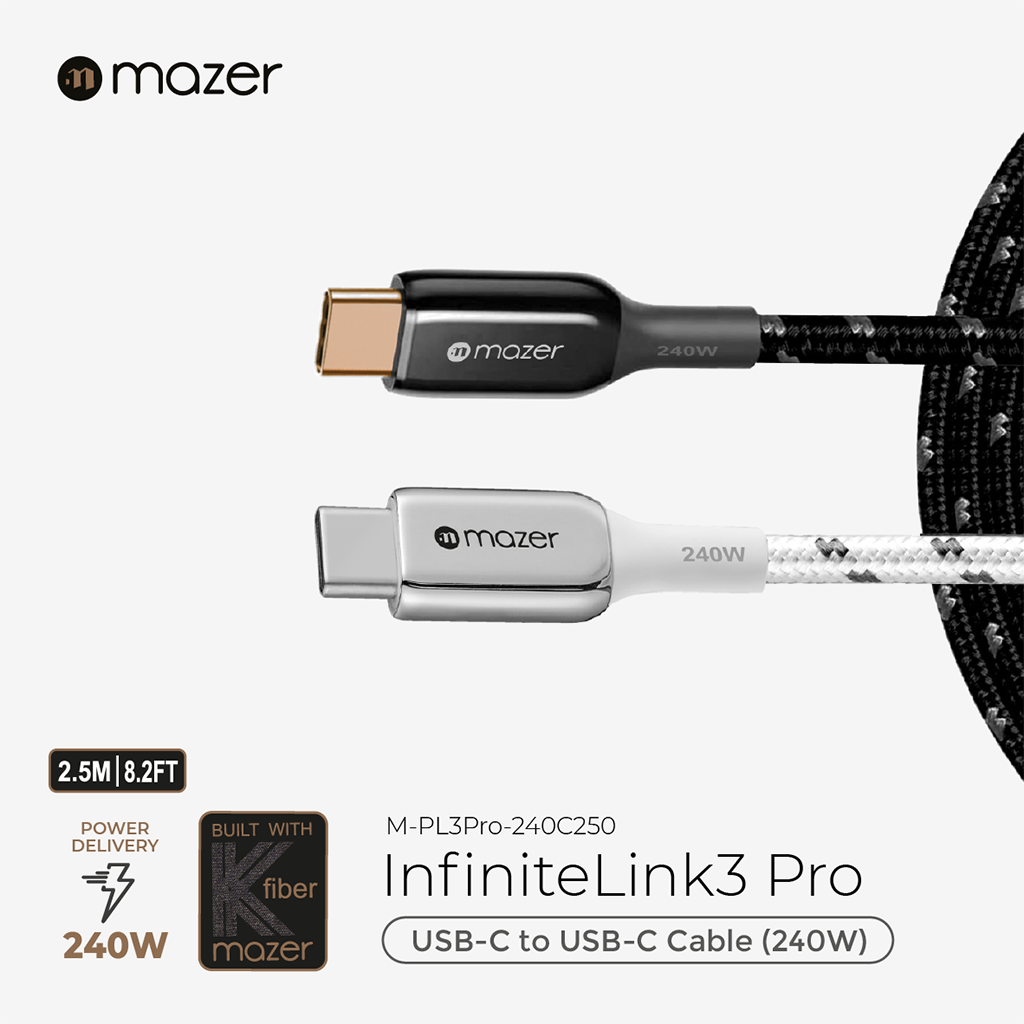Dây cáp sạc Mazer C to C 240W InfiniteLINK 3 Pro (2.5m)
