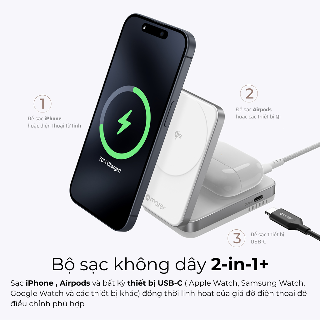 Đế sạc không dây 2 in 1 Mazer QI2 MagFold02