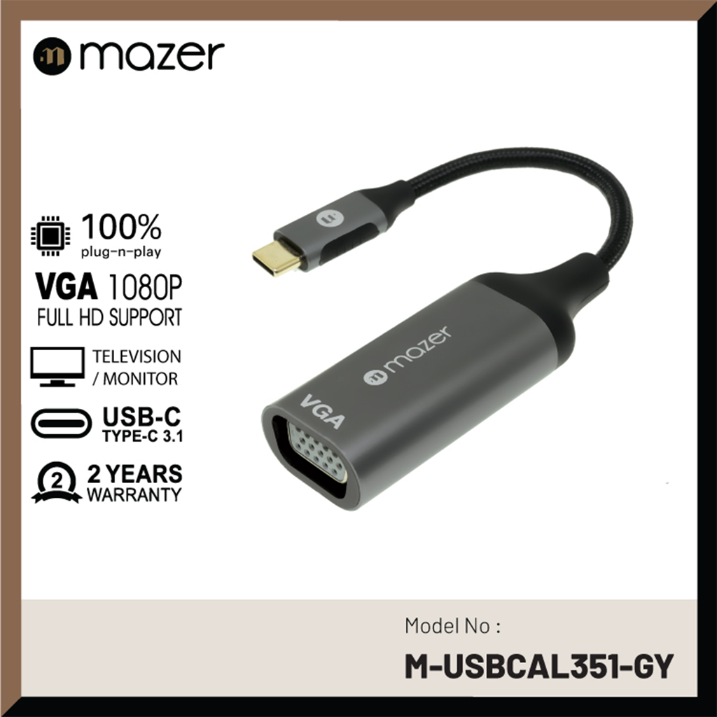 Bộ Chuyển Đổi Hub Mazer ALU USB-C to VGA 1080P Adapter