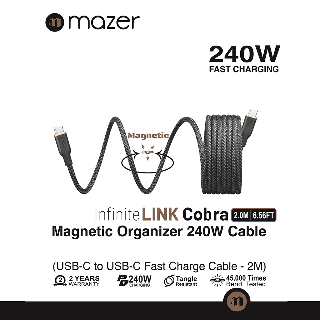 Dây cáp sạc Mazer C to C 240W InfiniteLINK Cobra Magnetic (2m)