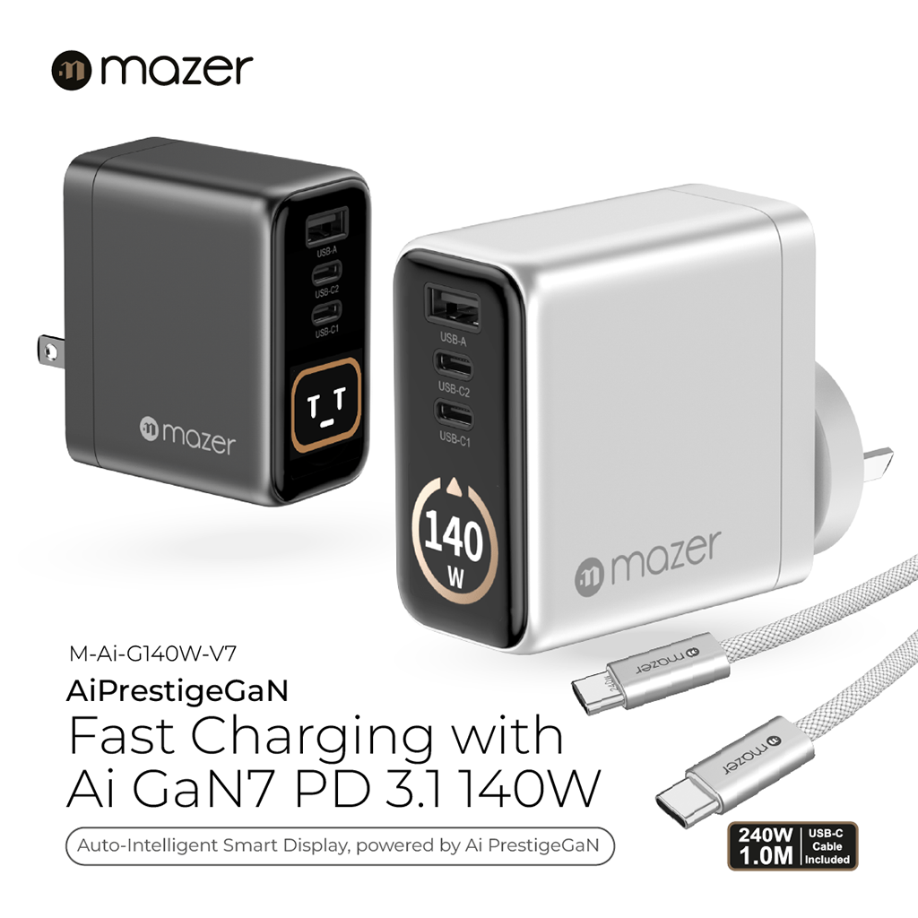 Bộ sạc kèm cáp PD100W MAZER Ai Prestige GaN