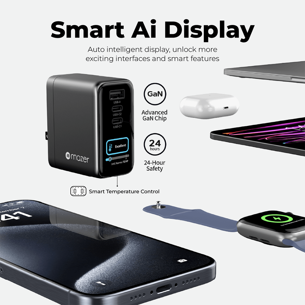 Bộ sạc kèm cáp PD70W MAZER Ai Prestige GaN