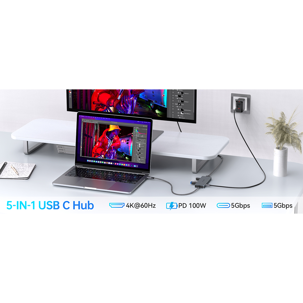 Cổng chuyển đổi 5 in 1 MAZER 4K/60Hz 100W Infinite Link Pro Hub