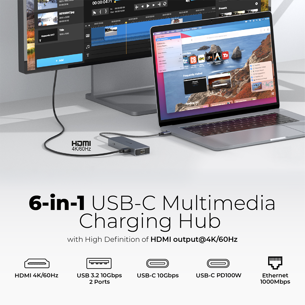 Cổng chuyển đổi 6 in 1 MAZER 4K/60Hz 100W Infinite Link Pro Hub