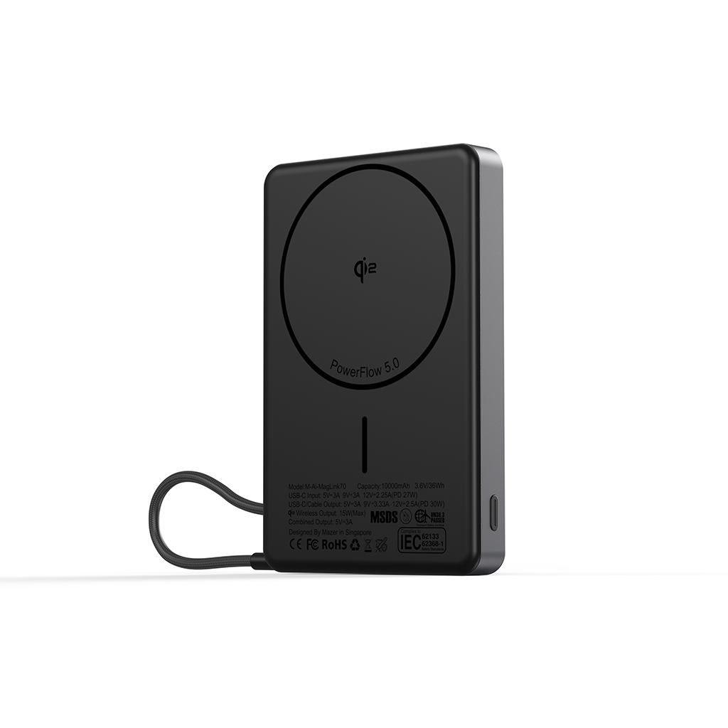 Pin sạc dự phòng không dây kèm cáp MAZER Ai Qi2 15W/PD30W 10.000 mAh MagLink70