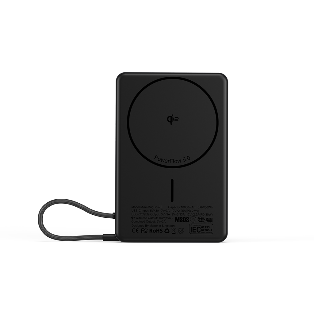 Pin sạc dự phòng không dây kèm cáp MAZER Ai Qi2 15W/PD30W 10.000 mAh MagLink70
