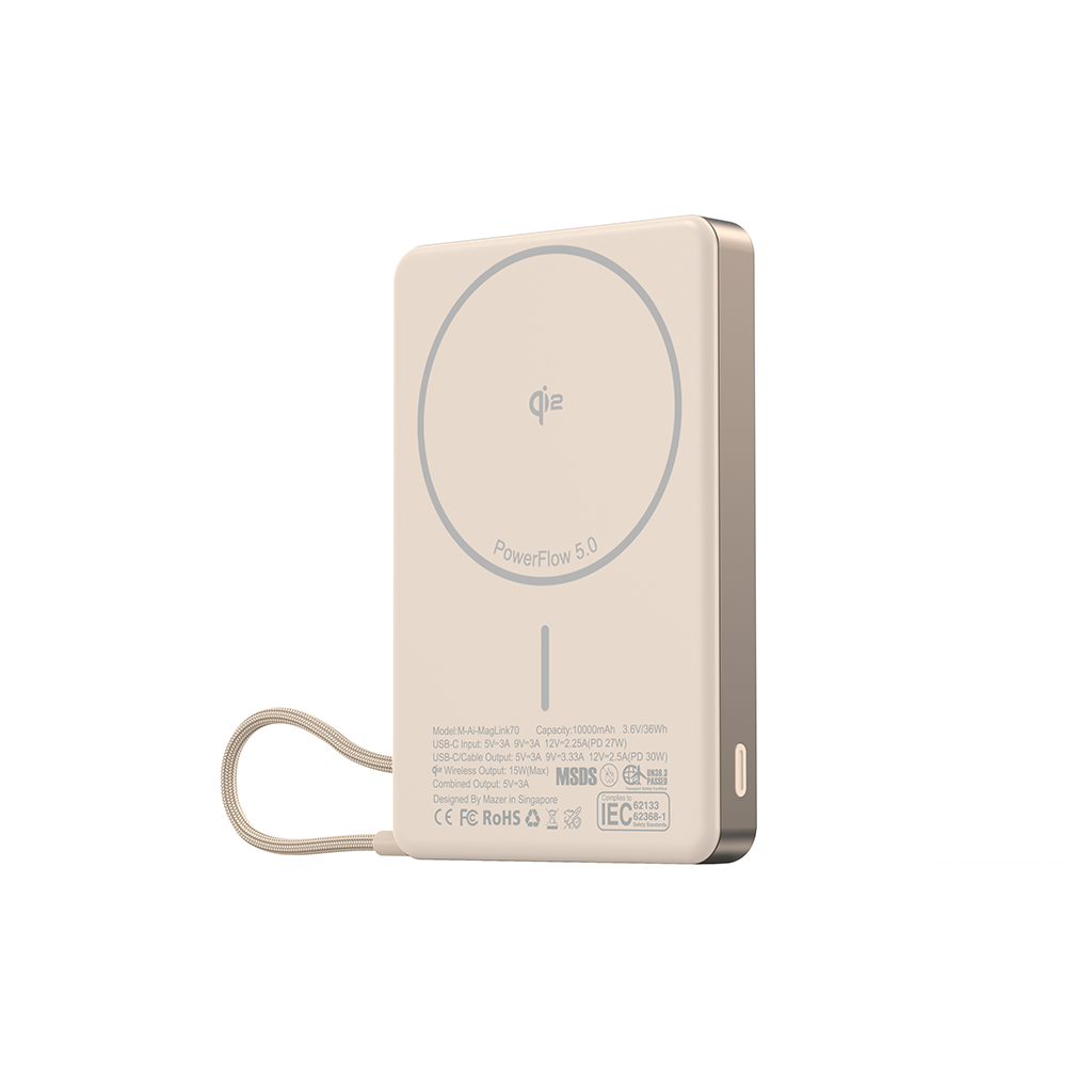 Pin sạc dự phòng không dây kèm cáp MAZER Ai Qi2 15W/PD30W 10.000 mAh MagLink70