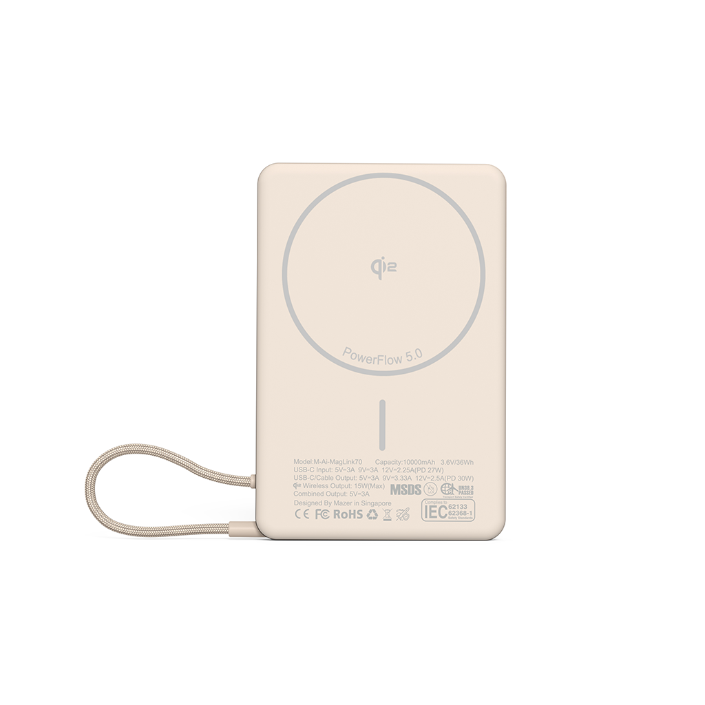 Pin sạc dự phòng không dây kèm cáp MAZER Ai Qi2 15W/PD30W 10.000 mAh MagLink70