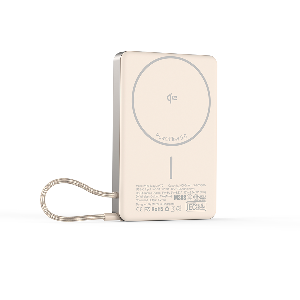 Pin sạc dự phòng không dây kèm cáp MAZER Ai Qi2 15W/PD30W 10.000 mAh MagLink70