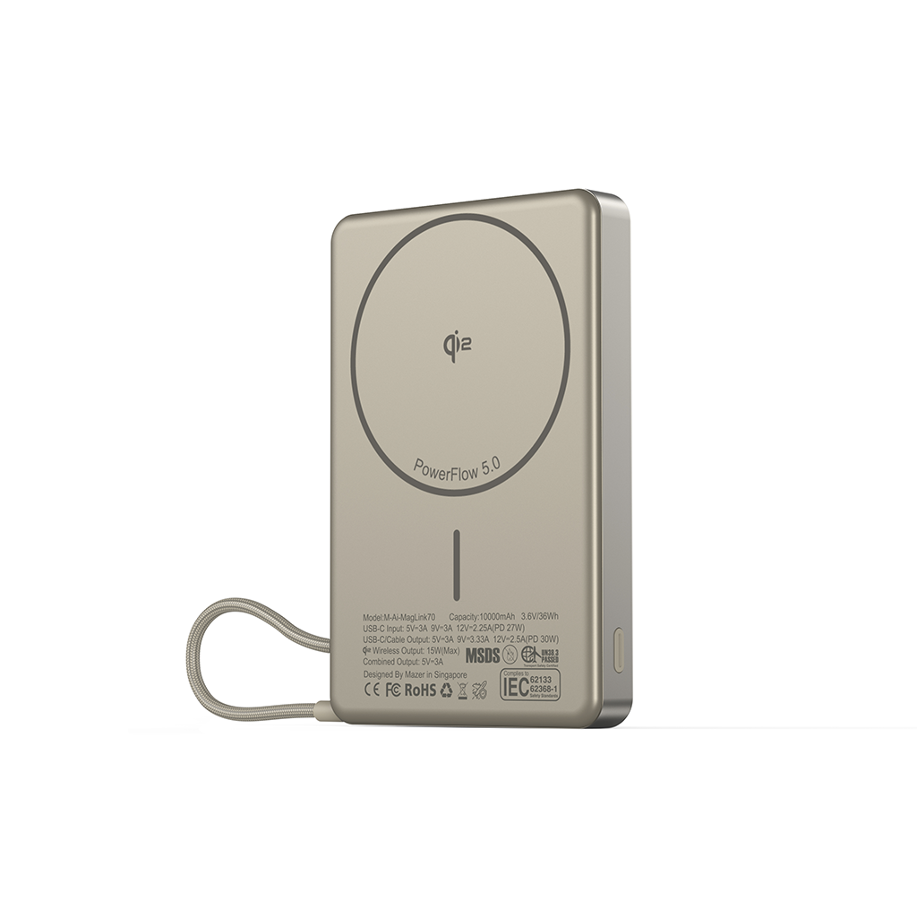 Pin sạc dự phòng không dây kèm cáp MAZER Ai Qi2 15W/PD30W 10.000 mAh MagLink70