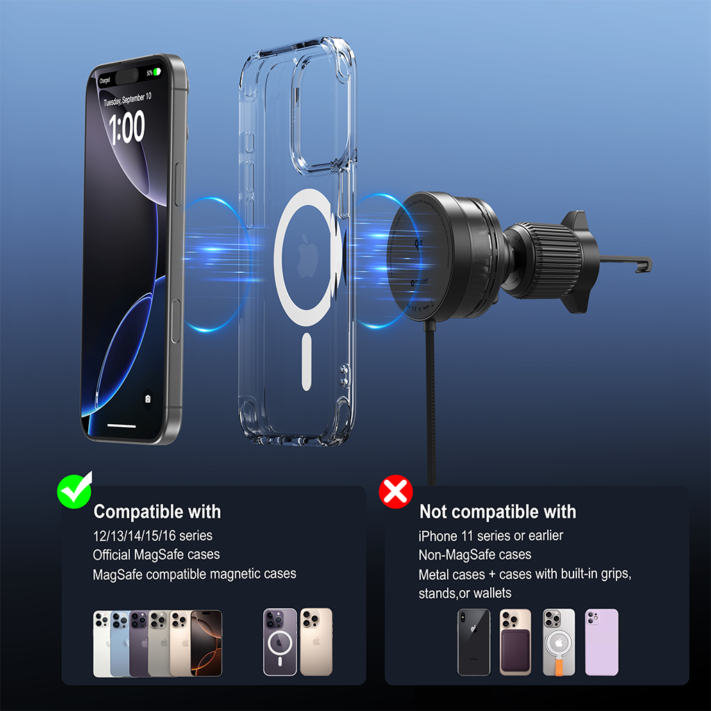 Sạc không dây Ôtô MAZER Qi2 15W MagTap720