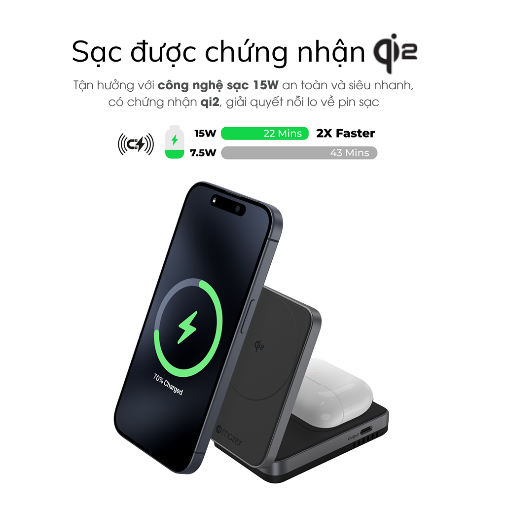 Đế sạc không dây 2 in 1 Mazer QI2 MagFold02