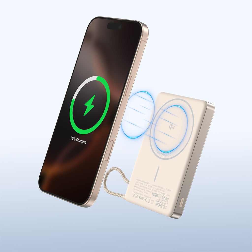 Pin sạc dự phòng không dây kèm cáp MAZER Ai Qi2 15W/PD30W 10.000 mAh MagLink70