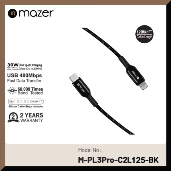Dây Cáp Mazer Infinite.LINK Pro 3 Mfi certified USB-C to Lightning (1.25m)