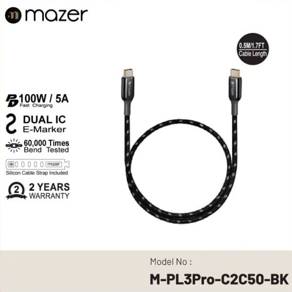 Dây Cáp Mazer Infinite.LINK 3 Pro Cable USB-C TO USB-C (0.5m)